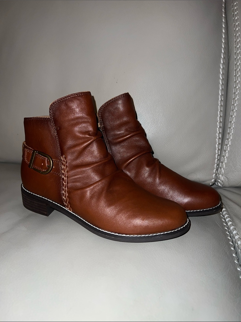 Earth Brown Leather Ankle Boots with Side Buckle